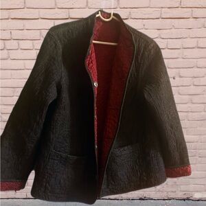 Chico's Quilted Black denim and Red Reversible Jacket